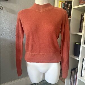 Prana Rust Orange Low Turtleneck Sweater with Ribbed Detailing